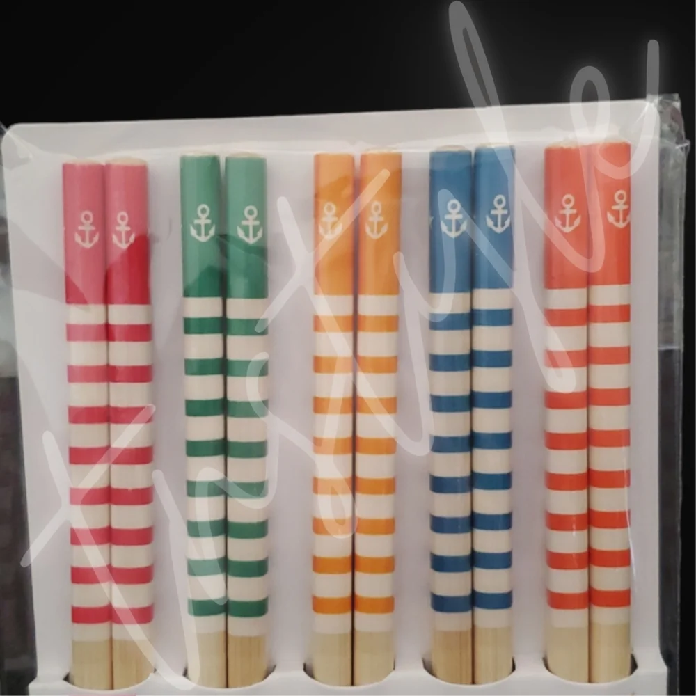 5 Pair of Nautical Design Bamboo Chopsticks